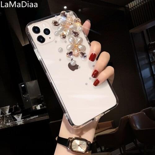 Fashion Bling Pearl Diamond Silicone Soft Case For Xiaomi Redmi 5 6 4X 6A 7A 8A 9A Note4 5 6 7 8 9 Pro 4X 5A Flower Phone Cover