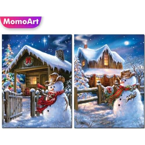 MomoArt Diamond Mosaic Snowman Full Drill Square Diamond Embroidery House Needlework Beaded Mosaic DIY 5D Winter Home Decor