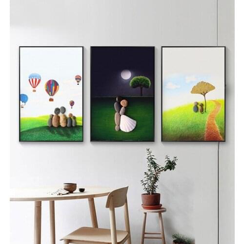 Cartoon Still Life Stone Hot Air Balloon Tree Abstract Character Canvas Painting Wall Picture Poster Living Room Home Decoration