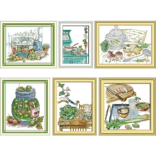 Vegetables on The Table Cross Stitch Kit Stamped Patterns Counted 11CT 14CT Printed Handmade Needlework Embroidery Decor Art set
