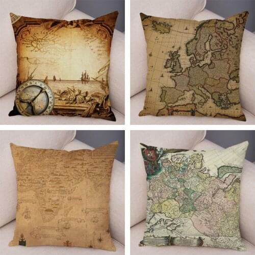 Old Map Cushion Cover for Sofa Home Car Vintage Style Pillowcase 45*45cm Pillows Covers Car Decor Super Soft Plush Pillow Case