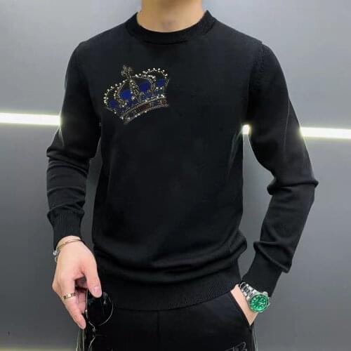 New Design Winter Casual Mens Sweaters High Quality Long-Sleeved Hot Diamond Pattern Knitted Slim Top Plus Oversize