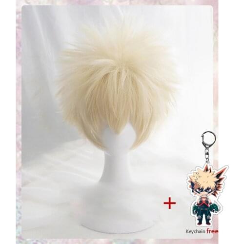 Anime My Hero Academia Baku no Hero Bakugou Katsuki Bakugo Short Linen Blonde Heat Resistant Cosplay Costume Wig +Wig Cap