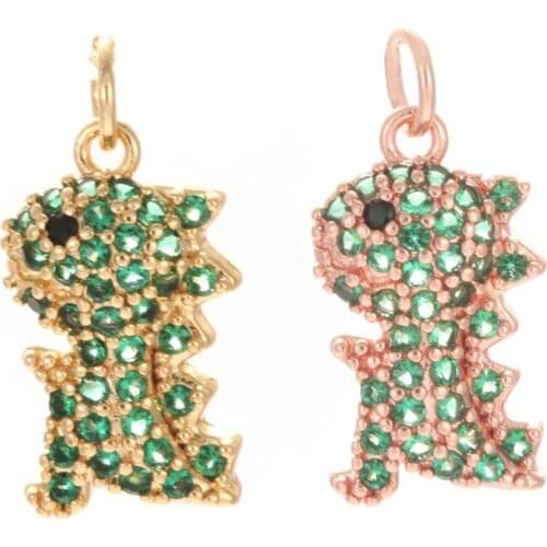 Dinosaur Charms for Jewelry Making Supplies Gold Cute Monster Pendant Diy Earring Bracelet Necklace Copper Zircon Accessories