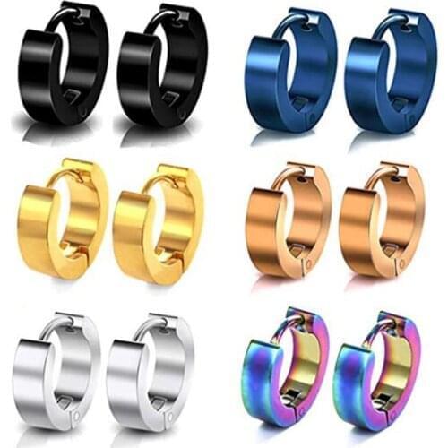 1 pair 4mm Width Men Women Titanium Steel Rock Style Earrings Pierced Round Hoop Earrings for Men Women Unisex Earrings