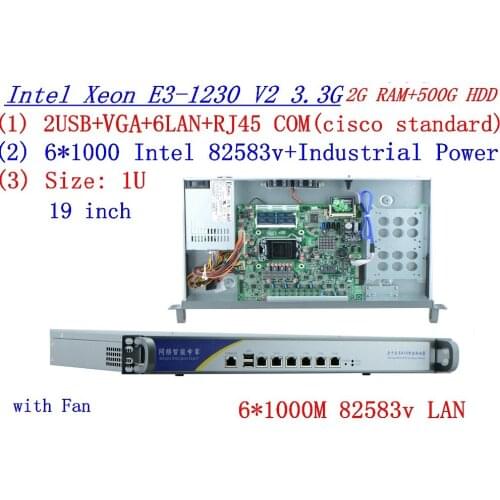 High quality 1U Firewall network router with 6 lan port Inte Quad Core Xeon E3-1230 3.3Ghz no graphic 2G RAM 500G HDD RouterOS