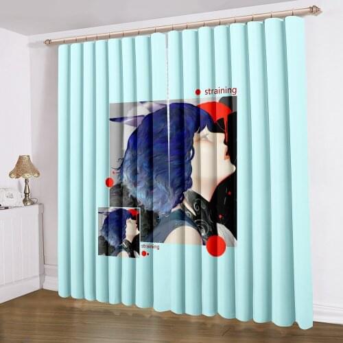 Glamour Woman Curtains 2 Panels Modern Curtain 3D Print Curtain Blue Background Curtain Home Textile Drapes Living Room Curtain