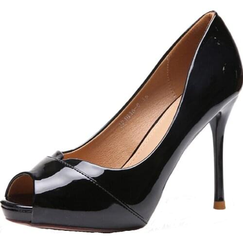 Super High 8cm Fish Mouth Patent Leather Shoes Waterproof Platform Shallow Mouth Black Professional Womens Shoes 2019 Spring