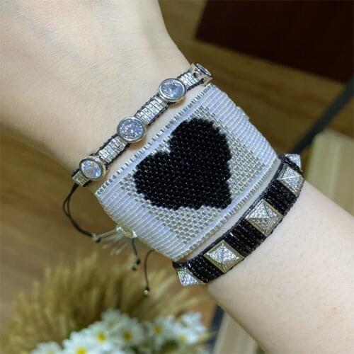 BLUESTAR MIYUKI Bead Bracelet For Women Black Heart Pulseras Mujer Moda Crystal Bead Handmade Woven Armband