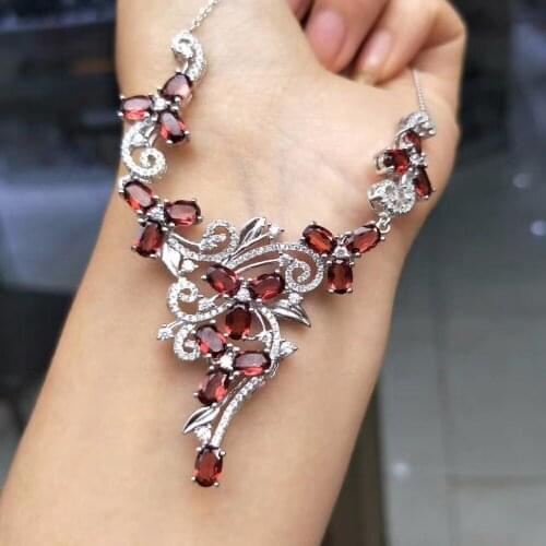 Almei Natural Tested Garnet Necklace for Women, 925 Sterling Silver Wedding Jewelry, 4*6mm*16 Velvet Box Certificate FN183