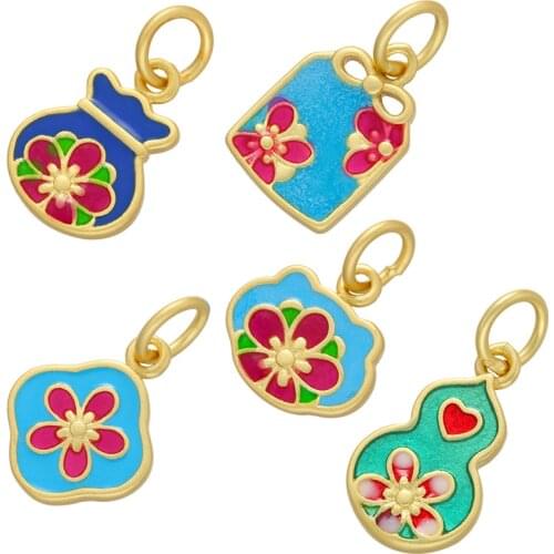 ZHUKOU Gold Cloisonne Ancient Pendant for Women DIY Handmade Necklace Jewelry Earrings Accessories Supply Wholesale VD907