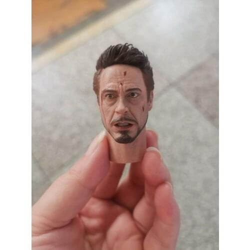 1/6 Tony Stark Injured Head Sculpt Robert Downey Jr. Bleeding Head Carving Fit 12'' Man Action Figure Body for Fans Gift