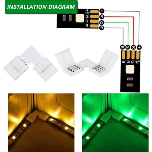 10/20 Pcs/Set 10mm 4 Pin LED RGB Connector Set Connecting Extending Unwired Gapless Solderless SMD 5050 RGB Connector