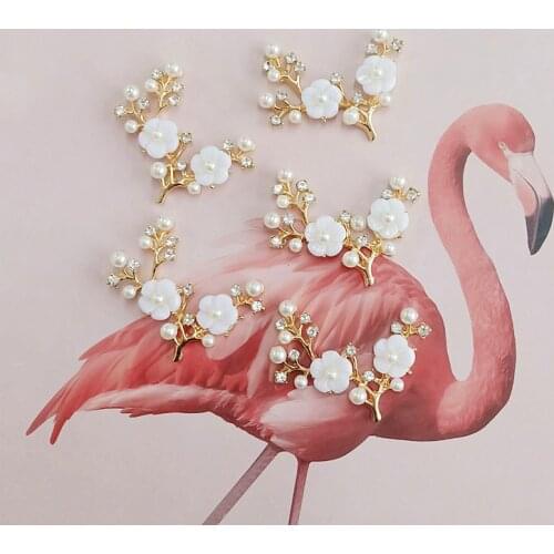 2 pcs/lot Pearl Alloy Twig Accessories With Diamonds Decorative Craft Supplies Embellishments Components Garment Buttons