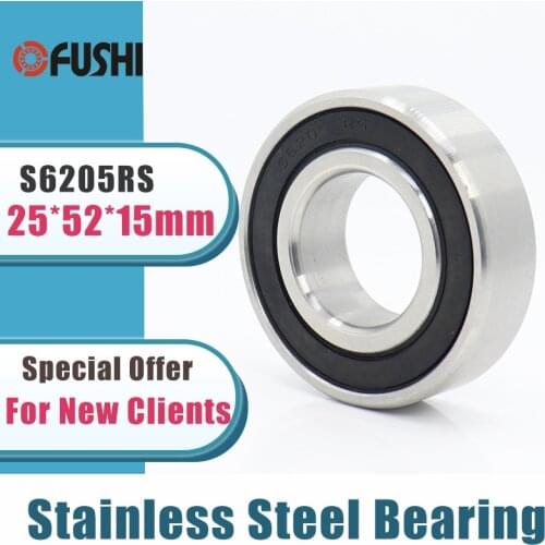 2PCS S6205RS Bearing 25*52*15 mm ABEC-3 440C Stainless Steel S 6205RS Ball Bearings 6205 Stainless Steel Ball Bearing