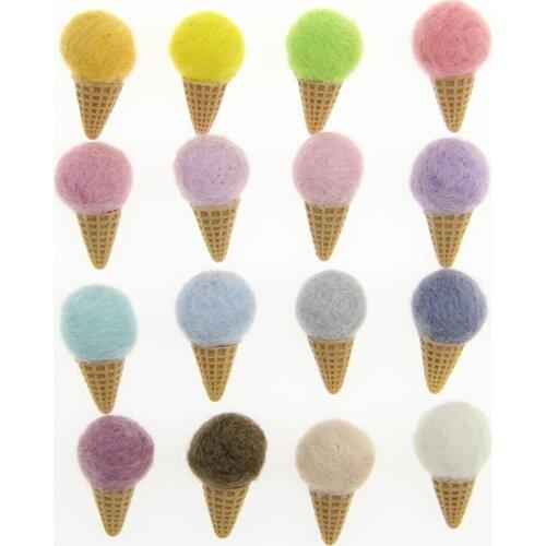 Handmade 20pcs 20*37MM 3D Colorful Wool Felt Ice Cream Button patch Sticker ornament accessories diy hair jewelry elastic band