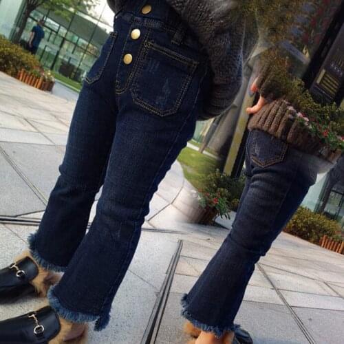 2017 Winter Baby Girl Boots Pants Jeans Velvet Stretchy Denim Pants Childrens Thicker Warm Pencil Pants Dark Blue Kids Trousers