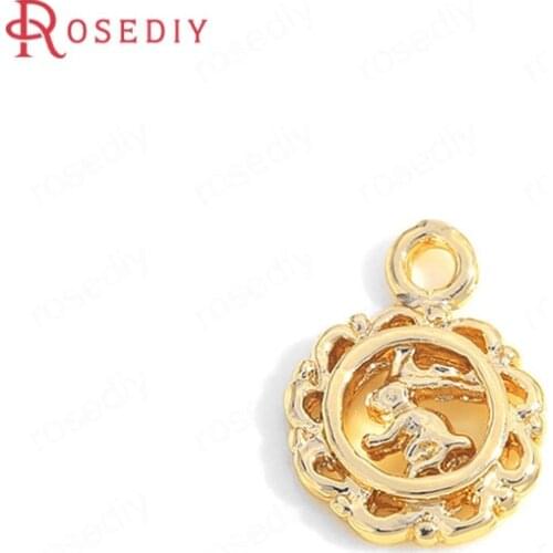 35668)10PCS 10.5x14MM 24K Gold Color Brass Round Rabbit Charms Pendants High Quality Diy Jewelry Findings Accessories