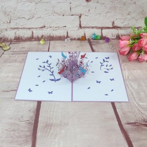 3D Handmade Purple Pink Flying Butterfly In Grass Paper Greeting Card PostCard Birthday Party Valentines Day Teachers' Day Gift