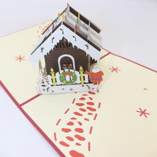 3D Handmade Christmas Cartoon Cottage Santa Claus Paper Invitation Greeting Card PostCard Merry Christmas Children New Year Gift