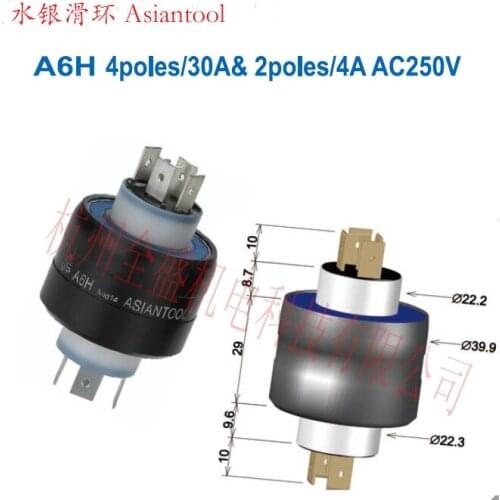 A6H Mercury Slip Ring 4-pole 30A 2-pole 4A Manufacturing Machine, Textile Equipment