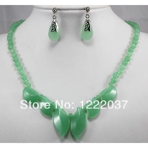 African Natural light green stone Earrings Necklaces Jewelry Sets