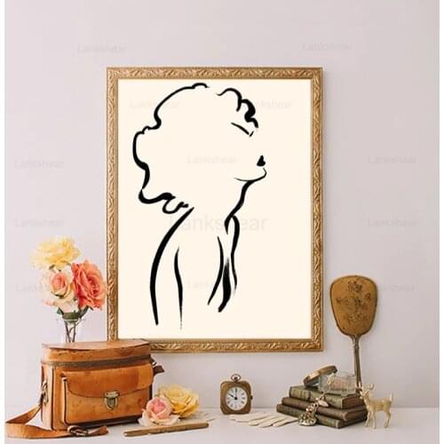 Black Woman Nude Line Art Prints Living Room Decor , Afro Female Figure Poster Picture Canvas Painting Bathroom Wall Art Decor