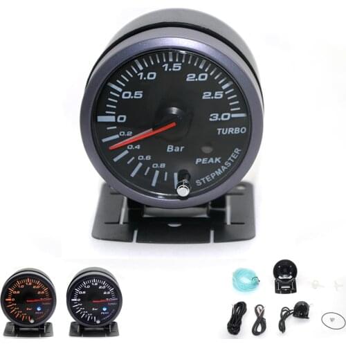 DRAGON GAUGE 3 BAR 2.5 Inch 60mm Boost Turbo Gauge White&Orange Dual Led Display With Peak Warning