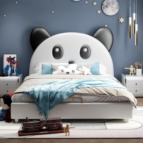 Panda childrens bed boy girl Princess single bed simple modern cartoon second bedroom ins net red leather bed