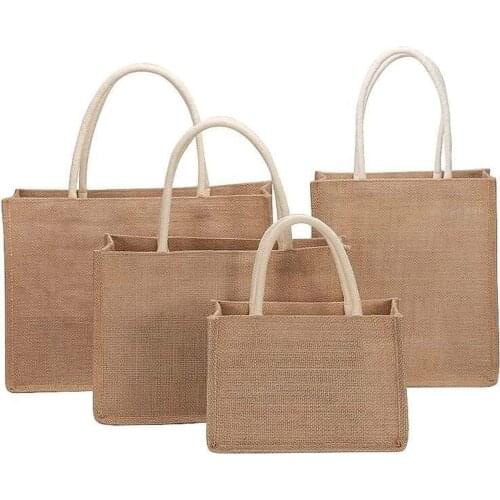 Reusable Jute Tote Bag Eco Friendly Burlap Grocery Bags for Shopping Beach Vacation Picnic Handbag Tote Women Handbag