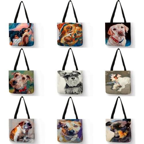 Exclusive Customize Dog Print Women Casual Handbag Totes Lady Girl Unisex Shoulder Shopping Bags For Groceries Foldable SY0070