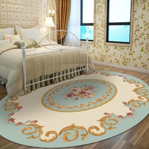 European SkyBlue Oval Shape Printed Carpet For living Room Sofa Coffee Table Floor Mat Bedroom Bedbeside Area Rug Home Decor