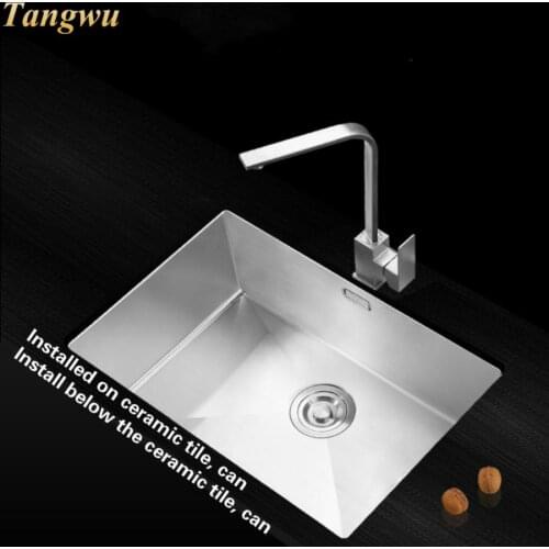 Hot sell high quality manual single slot 304 stainless steel kitchen sink with thick plate 42x33/72x43x22 CM