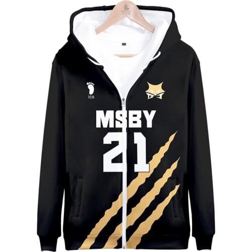 2020 Hot Anime Haikyuu 3D Zipper Hoodies Sweatshirt MSBY Volleyball Club Shoyo Hinata Kotaru Bokuto Miya Atsumu Men cycling jers