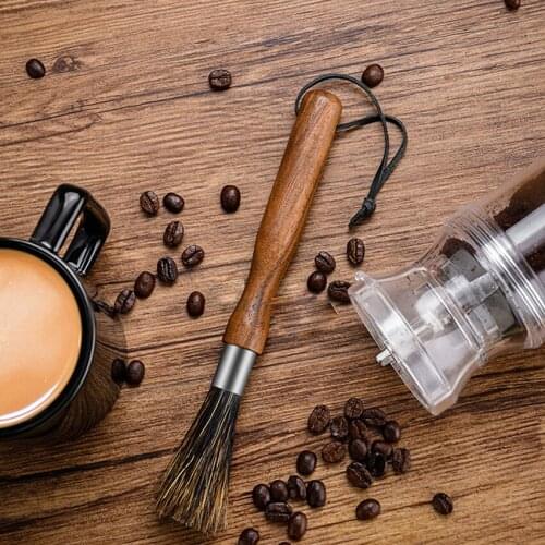 Coffee Machine Brush Cleaner Coffee Tool Coffee Grinder Cleaning Brush Walnut Handle with Wooden Handle Lanyard Natural Boar