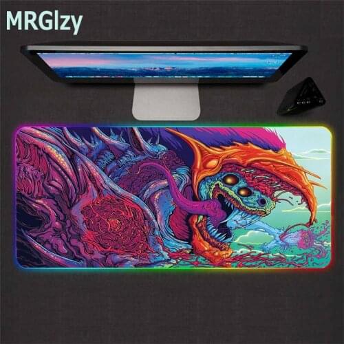 Anime beast RGB mouse pad with interface led light desk mat large gamer keyboard pad waterproof non-slip XXL