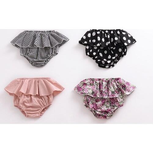 Summer Newborn Baby Shorts Ruffles Girls Underwear Infant Casual Clothes Toddler Kids Floral Pants Children Plaid Diaper Covers