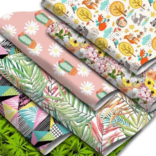 Plant Flower Cactus Printed Synthetic Leather Fabric Floral Theme Faux Leather Sheets 20x33cm for DIY Earrings Handbag Pouches