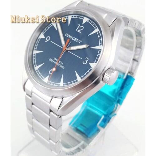 41MM Corgeut Silver watch case sapphire crystal blue dial date luminous automatic mens top luxury business mechanical watch 2866