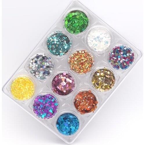 12 colors set Holographic Nail Sequins Glitter chunky glitter Laser Star Neon kids glitter makeup sets