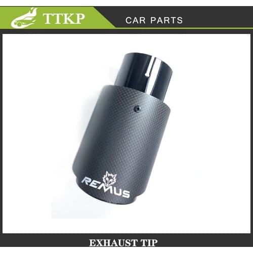 Matte Black Carbon Fiber+ Stainless steel Car Universal Modiflcation Single Exhaust Pipe Full Carbon Remus Logo Muffler Tip