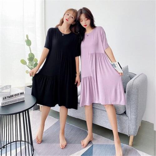 Plus size nightdress female plus fat modal fat mm loose nightgown summer thin section pregnant women home skirt pijamas women