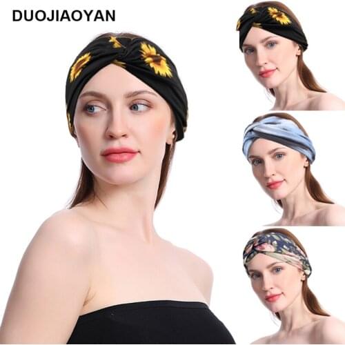 DUOJIAOYAN 2020 new elastic sports headband with knotted printed headscarf European and American fashion face wash hair band