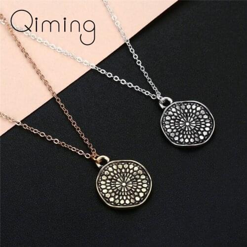 Handmade Wavy Disc Men Necklace Ethnic Bohemian Old Design Gold Necklaces Women Vintage Jewelry Gift