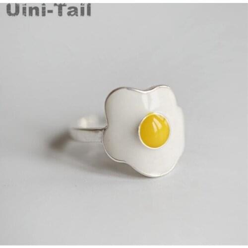 Gifts to eat goods 925 sterling silver cute poached egg opening adjustable ring wholesale Korea creative super cute poached egg