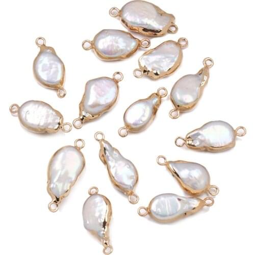 Natural Freshwater Pearl Pendant irregular Double hole connector Pendants for Jewelry Making DIY Bracelet Necklaces Accessories