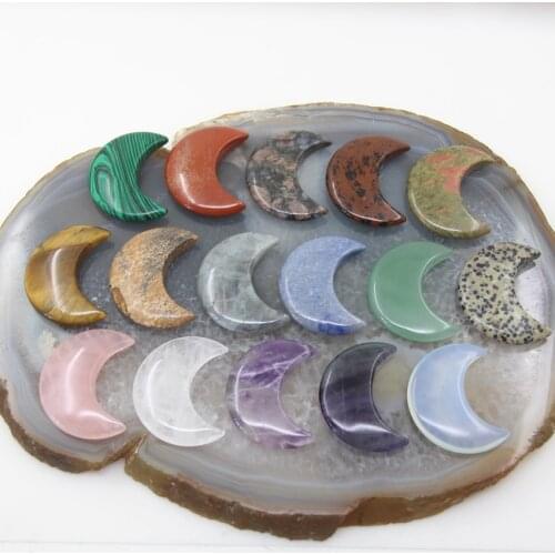 Polished 2" Natural Stone Quartz Crescent Moon Carved Healing Crystal Home Decoration Crafts For DIY Jewelry Making Accessories