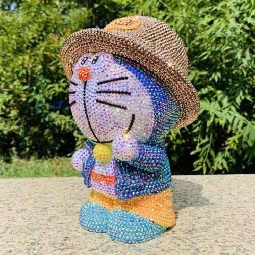 Fully Rhinestone Doraemon Figurine Bling Decorations for Home Cute Cartoon Coin Box Best Gift for Kids Friends Living Room Decor