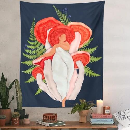 Psychedelic Mushroom Girls Tapestry Botanical Wall Hanging Boho Decor Wall Cloth Tapestries Hippie Mandala Wall Carpet