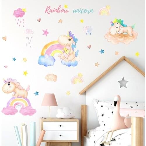 DIY Rainbow Wall Stickers Cute Animal Wallstickers Boy Girl Kids Room Decor Aesthetic Baby Childern Bedroom Decals PVC Wallpaper